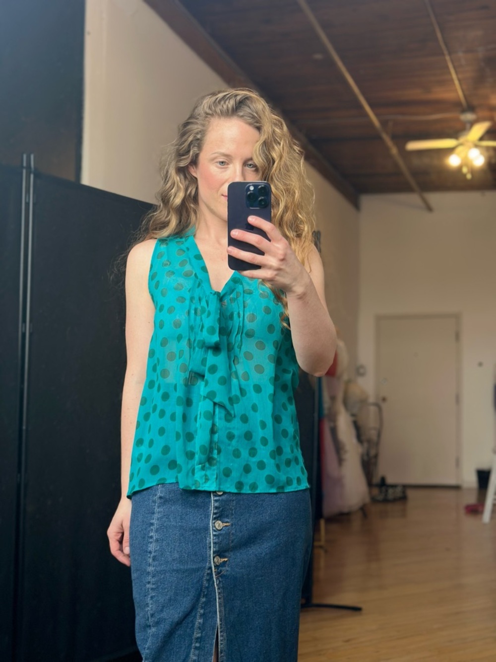 Xhilaration Teal Polka Dot Tie-Neck Camisole - Picture 7 of 7